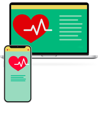 desktop device and phone with heart monitor on it